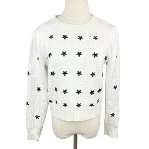 English Factory Star Flower Embroidered Pointelle Knit Sweater sz L